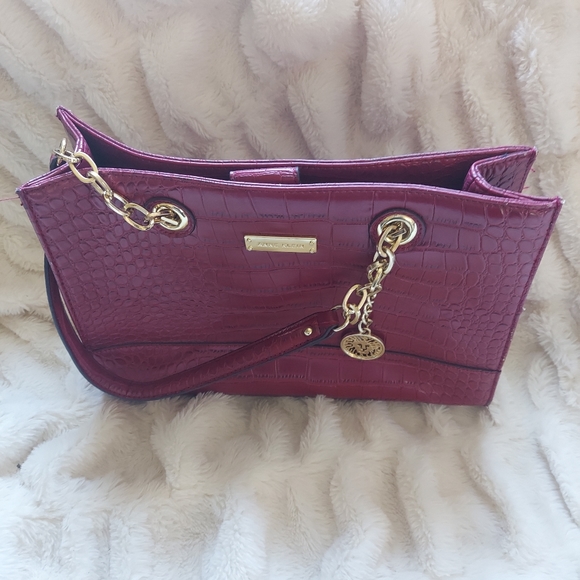 NWOT Anne Klein Red Leather Alligator Inspired Purse - Picture 3 of 6